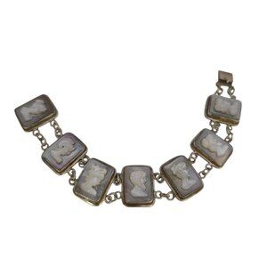 Vintage Raised Abalone Shell Cameo/Silhouette 800 Silver Bracelet (A7668)
